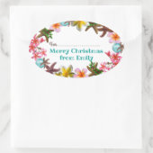 Starfish in Plumeria Flowers kerstgrens Ovale Sticker (Tas)