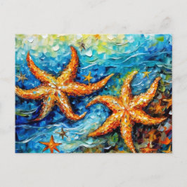 Starfish in Swirling Underwater Oil Painting Briefkaart