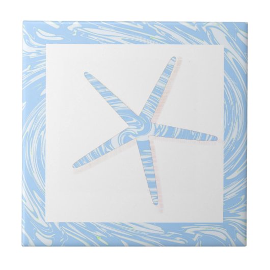 Starfish Kastal Beach Blue White Nautical Decor Tegeltje (Voorkant)