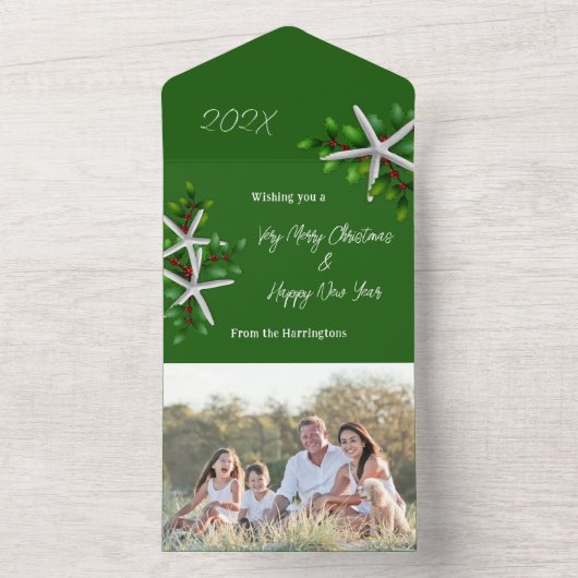 Starfish Kerstmis Groet Foto All In One Uitnodiging (Binnen)