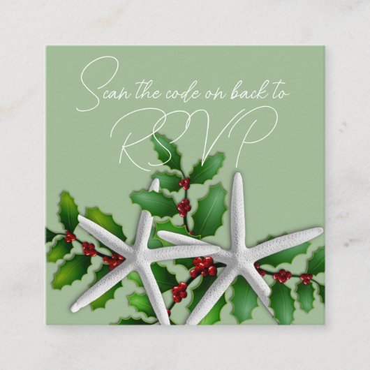 Starfish Kerstmis QR-code RSVP Informatiekaartje (Voorkant)