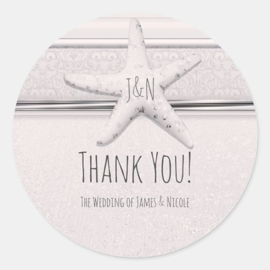 Starfish klassieke witte elegante strand bruiloft  ronde sticker (Voorkant)