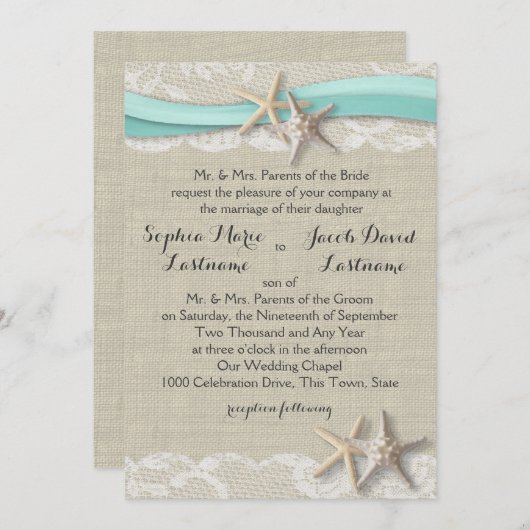 Starfish Lace en Ribbon Kaart (Voorkant / Achterkant)