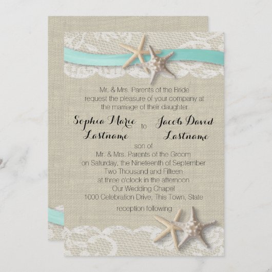 Starfish Lace en Ribbon Kaart (Voorkant / Achterkant)