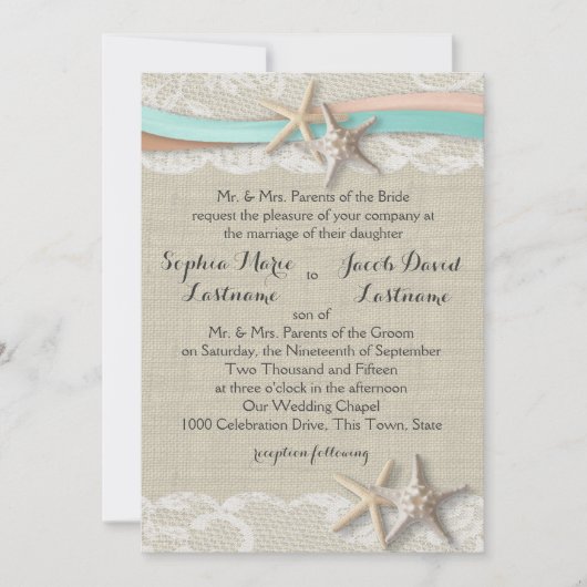 Starfish Lace en Ribbon Kaart (Voorkant)