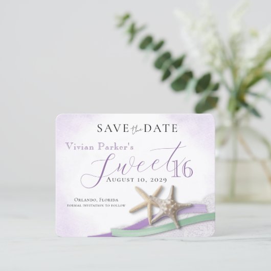 Starfish Lace Sweet 16 Save the Date (Staand voorkant)