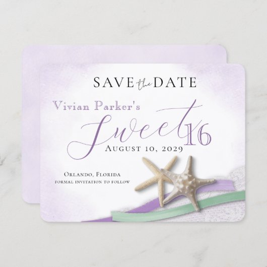 Starfish Lace Sweet 16 Save the Date (Voorkant / Achterkant)