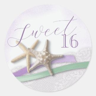 Starfish Lavender and Mint Ribbon Sweet 16 Ronde Sticker