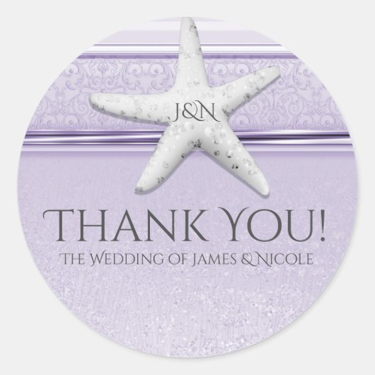 Starfish Lavender Paars Elegant Beach Favor Ronde Sticker (Voorkant)