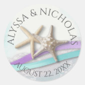 Starfish lint en kant Paarse bruiloft Ronde Sticker (Voorkant)