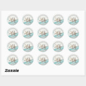 Starfish lint en kant turquoise bruiloft ronde sticker (Vel)
