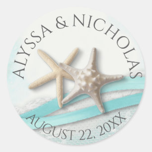 Starfish lint en kant turquoise bruiloft ronde sticker