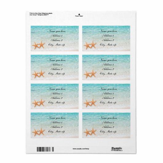 Starfish Love Beach Ocean & Sand Wedding Labels (Full Sheet)