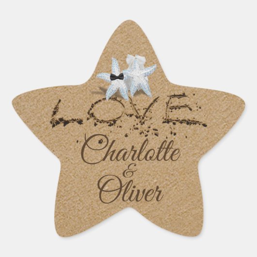 Starfish Love in de Sand Typography Stickers (Voorkant)