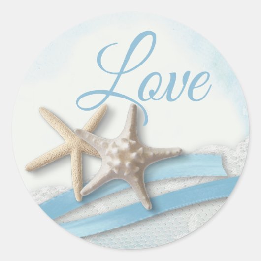 Starfish Love Sky Blue Ribbon and Lace Classic Ronde Sticker (Voorkant)