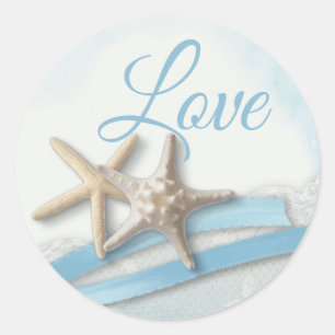 Starfish Love Sky Blue Ribbon and Lace Classic Ronde Sticker