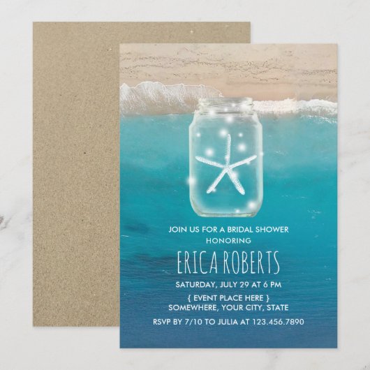Starfish Mason Jar Tropical Beach Vrijgezellenfees Kaart (Voorkant / Achterkant)