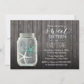 Starfish & Mason Jar Wood Background Sweet 16 Kaart (Voorkant)