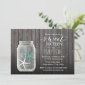 Starfish & Mason Jar Wood Background Sweet 16 Kaart (Staand voorkant)