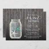 Starfish & Mason Jar Wood Background Sweet 16 Kaart (Voorkant / Achterkant)