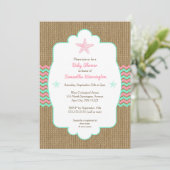 Starfish meisje baby shower nodigt roze munt burla kaart (Staand voorkant)