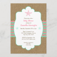 Starfish meisje baby shower nodigt roze munt burla