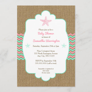 Starfish meisje baby shower nodigt roze munt burla kaart
