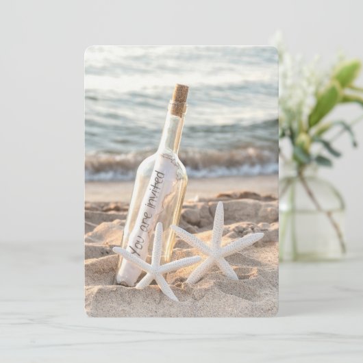 Starfish Message in a Bottle Wedding Kaart (Staand voorkant)
