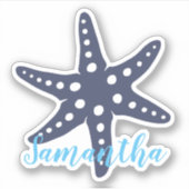 StarFish Middenblauw Naam Sticker (Voorkant)