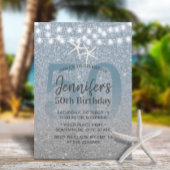 Starfish Modern Dusty Blue Glitter 50th Birthday Kaart
