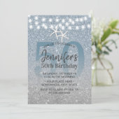 Starfish Modern Dusty Blue Glitter 50th Birthday Kaart (Staand voorkant)