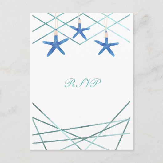 Starfish & Modern Line Elegant Beach Wedding RSVP Uitnodiging Briefkaart (Voorkant)