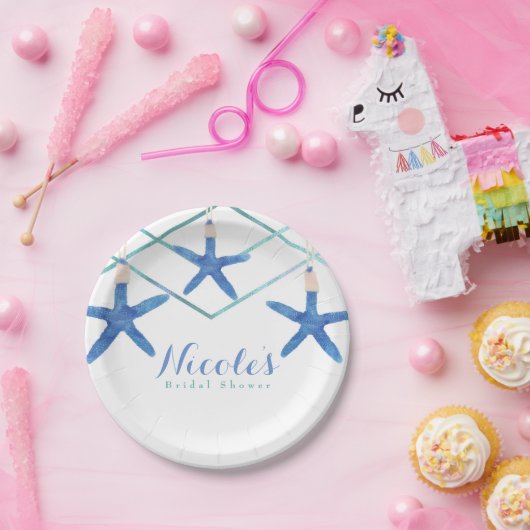 Starfish & Moderne lijnen Elegant Beach Custom Papieren Bordje (Feest)