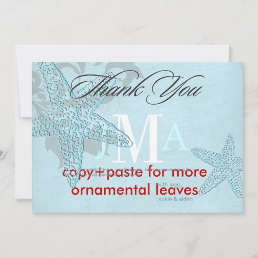 Starfish, Monogram Dank je kaarten, Flat Bedankkaart (Achterkant)