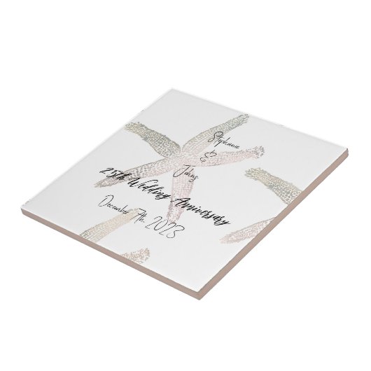 Starfish Monogrammen 25e bruiloft Jubileum Custom Tegeltje (Zijkant)