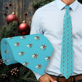 Starfish n Ornament Aqua Blue Christmas Tie Stropdas