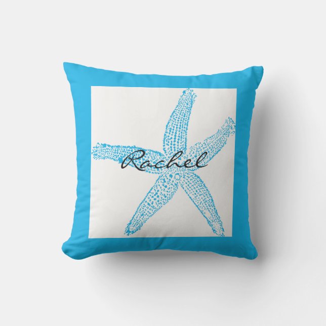 Starfish Name Sjabloon Beach Blue Colorful Bright Buitenkussen (Voorkant)
