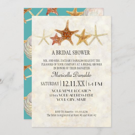 Starfish Nautilus Scallop Zee Shell Modern Patroon Kaart (Voorkant / Achterkant)