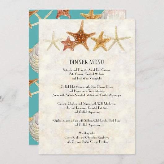 Starfish Nautilus Scallop Zee Shell Modern Patroon Menu (Voorkant / Achterkant)