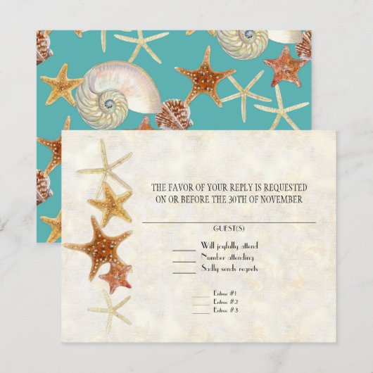 Starfish Nautilus Scallop Zee Shell Modern Patroon RSVP Kaartje (Voorkant / Achterkant)