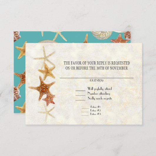 Starfish Nautilus Scallop Zee Shell Modern Patroon RSVP Kaartje (Voorkant / Achterkant)