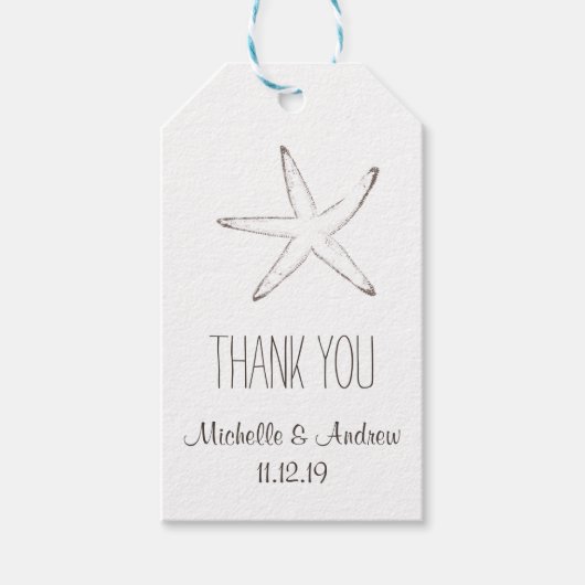 Starfish nautische bruiloft dank u cadeaulabel (Voorkant)