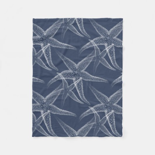 Starfish Navy Blue Beach Fleece Blanket (Voorkant)