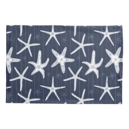 Starfish Navy Blue en White Patterned Coastal Kussensloop (Achterkant-Links)