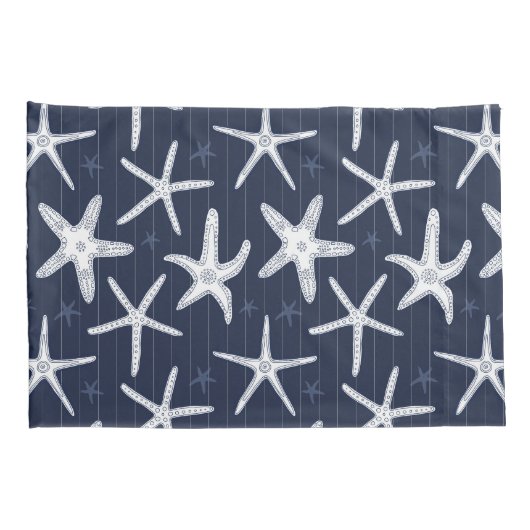 Starfish Navy Blue en White Patterned Coastal Kussensloop (Achterkant-Rechts)