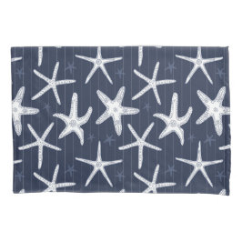 Starfish Navy Blue en White Patterned Coastal Kussensloop