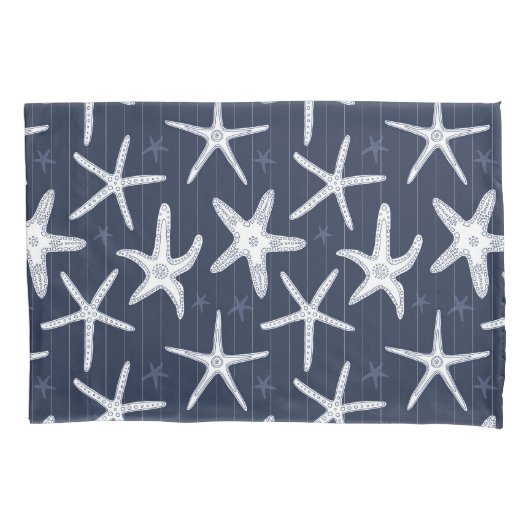 Starfish Navy Blue en White Patterned Coastal Kussensloop (Voorkant-Links)