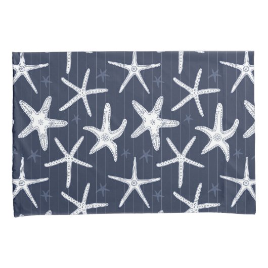 Starfish Navy Blue en White Patterned Coastal Kussensloop (Voorkant-Rechts)