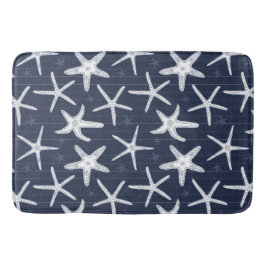 Starfish Navy Blue en White Striped Coastal Badmat