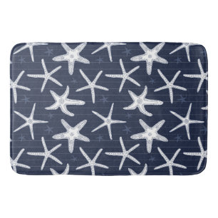 Starfish Navy Blue en White Striped Coastal Badmat